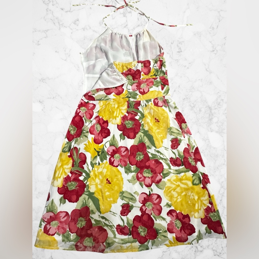 Ann Taylor LOFT Petite Silk Floral Halter Dress 2P Yellow Red - Picture 7 of 9